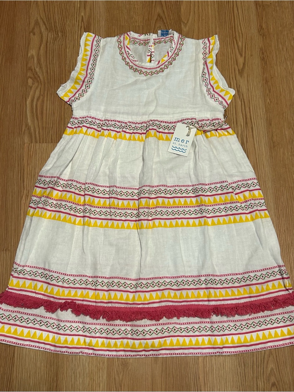 Mer St. Barth Girls Dress Fringe New Size 10 White Pink Yellow